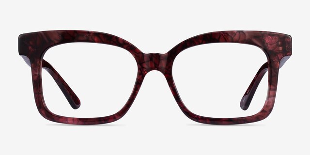 Boheme Shiny Red Floral AcetateEyeglass Frames from EyeBuyDirect, Front View