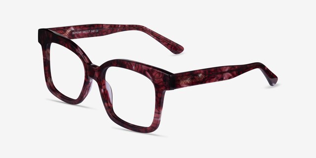 Boheme Shiny Red Floral AcetateEyeglass Frames from EyeBuyDirect, Angle View