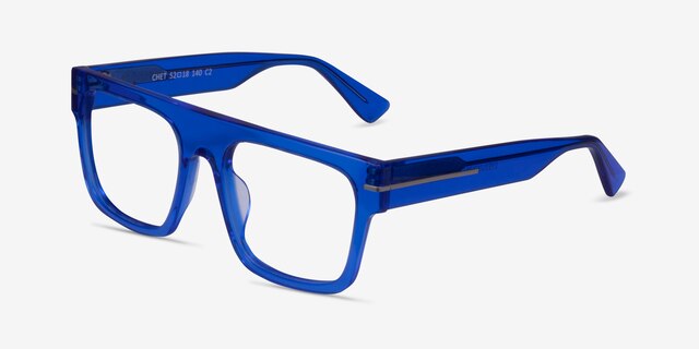Chet Transparent Blue AcetateEyeglass Frames from EyeBuyDirect, Angle View