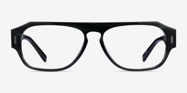 Tempo Green Striped AcetateEyeglass Frames from EyeBuyDirect, Front View