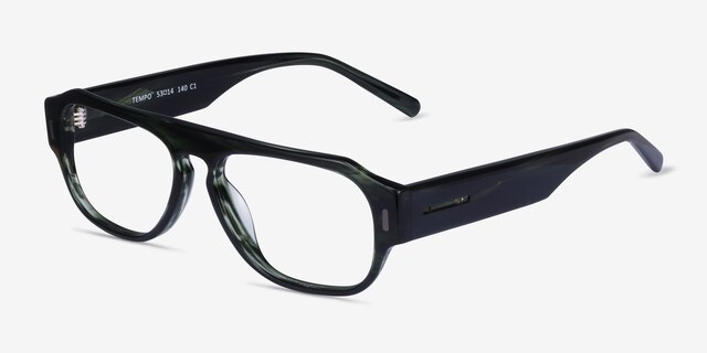 Tempo Green Striped AcetateEyeglass Frames from EyeBuyDirect, Angle View