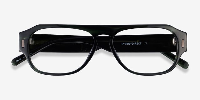 Tempo Green Striped AcetateEyeglass Frames from EyeBuyDirect, Closed View