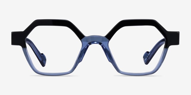 Hexed Black Clear Blue AcetateEyeglass Frames from EyeBuyDirect, Front View