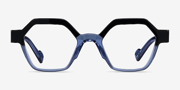 Hexed Black Clear Blue Acetate Eyeglass Frames