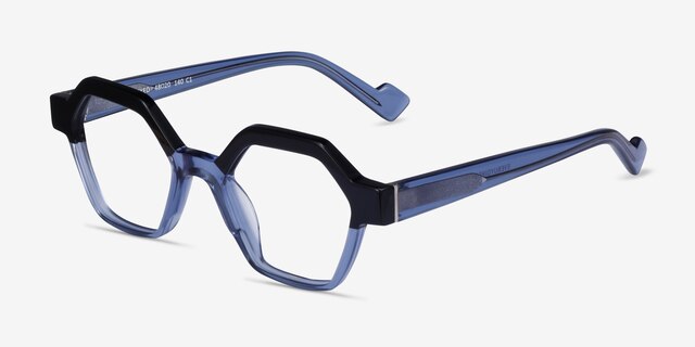 Hexed Black Clear Blue AcetateEyeglass Frames from EyeBuyDirect, Angle View