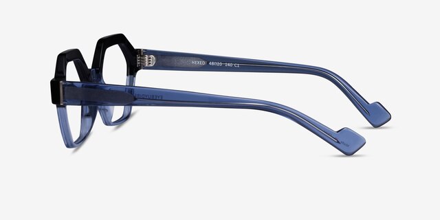 Hexed Black Clear Blue AcetateEyeglass Frames from EyeBuyDirect, Side View