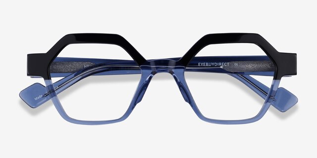 Hexed Black Clear Blue AcetateEyeglass Frames from EyeBuyDirect, Closed View