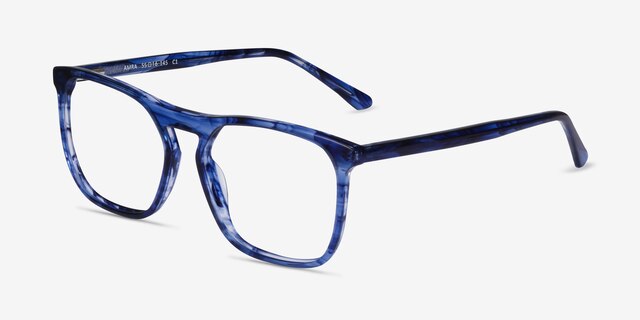 Amra Blue Striped AcetateEyeglass Frames from EyeBuyDirect, Angle View