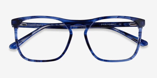 Amra Blue Striped AcetateEyeglass Frames from EyeBuyDirect, Closed View