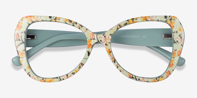 Superbloom Light Green Floral AcetateEyeglass Frames from EyeBuyDirect, Closed View