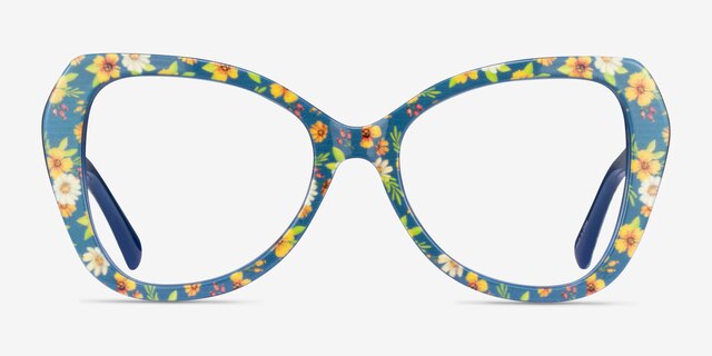 Superbloom Blue Floral AcetateEyeglass Frames from EyeBuyDirect, Front View