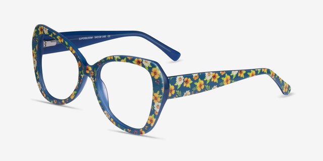 Superbloom Blue Floral AcetateEyeglass Frames from EyeBuyDirect, Angle View