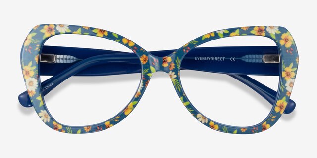 Superbloom Blue Floral AcetateEyeglass Frames from EyeBuyDirect, Closed View
