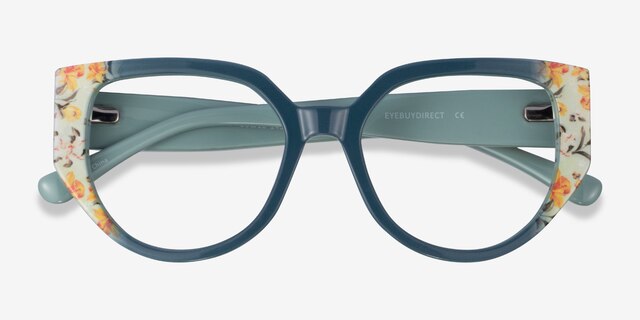 Dianthus Green Floral AcetateEyeglass Frames from EyeBuyDirect, Closed View