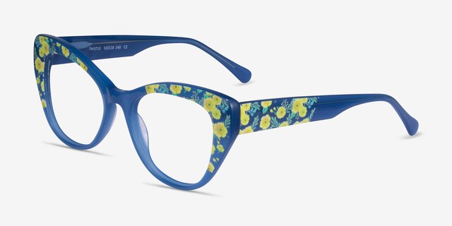 Thistle Blue Floral AcetateEyeglass Frames from EyeBuyDirect, Angle View