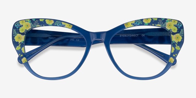 Thistle Blue Floral AcetateEyeglass Frames from EyeBuyDirect, Closed View