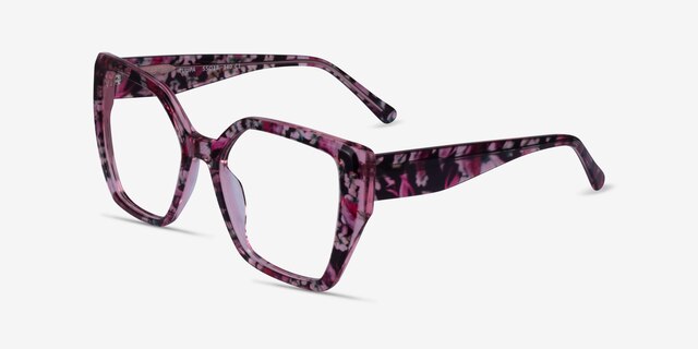 Tulipa Red Floral AcétateMontures de lunettes de vue d'EyeBuyDirect, Vue d'Angle
