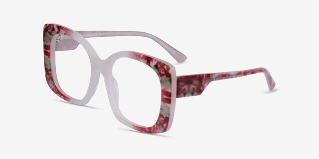 Amaryllis Red Floral Nude AcetateEyeglass Frames from EyeBuyDirect, Angle View