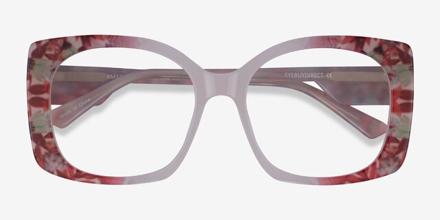 Amaryllis Red Floral Nude AcetateEyeglass Frames from EyeBuyDirect, Closed View