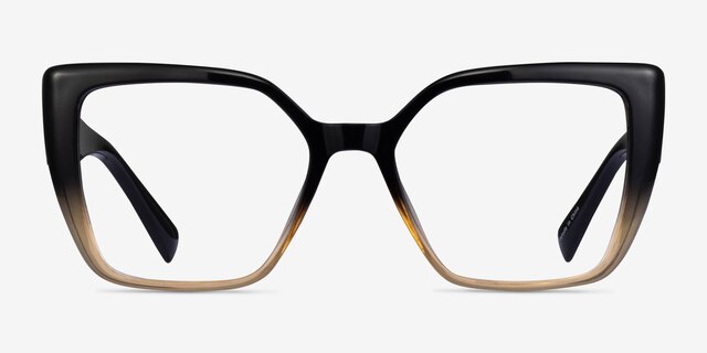 Pierrette Black Clear Brown PlasticEyeglass Frames from EyeBuyDirect, Front View