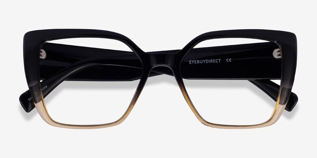 Pierrette Black Clear Brown PlasticEyeglass Frames from EyeBuyDirect, Closed View