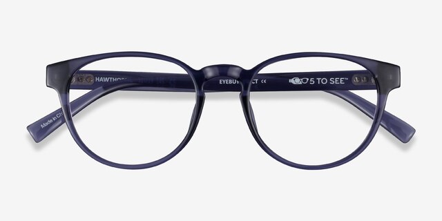 Hawthorne Crystal Dark Blue Eco-friendlyEyeglass Frames from EyeBuyDirect, Closed View