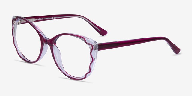Agrias Purple Clear AcetateEyeglass Frames from EyeBuyDirect, Angle View