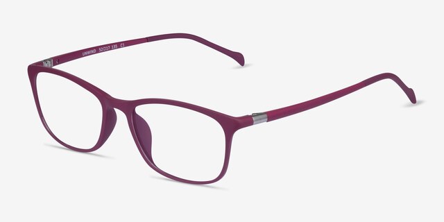 Unwind Purple PlasticEyeglass Frames from EyeBuyDirect, Angle View