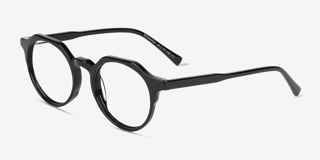 Monarda Noir AcétateMontures de lunettes de vue d'EyeBuyDirect, Vue d'Angle