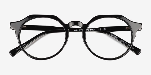 Monarda Noir AcétateMontures de lunettes de vue d'EyeBuyDirect, Vue Rapprochée