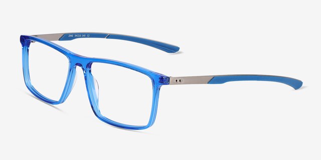 Zing Crystal Blue AcetateEyeglass Frames from EyeBuyDirect, Angle View