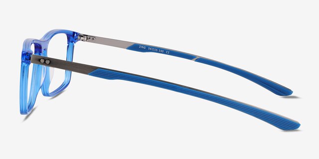 Zing Crystal Blue AcetateEyeglass Frames from EyeBuyDirect, Side View