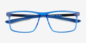 Zing Crystal Blue Acétate Montures de lunettes de vue d'EyeBuyDirect, Vue Rapprochée