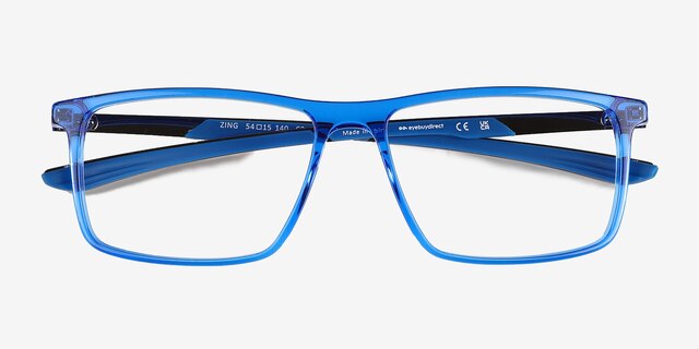 Zing Crystal Blue AcetateEyeglass Frames from EyeBuyDirect, Closed View