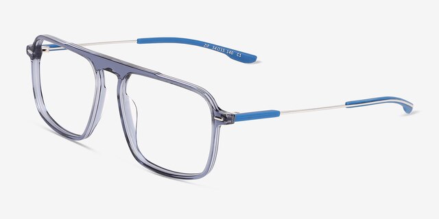 Zip Crystal Blue AcetateEyeglass Frames from EyeBuyDirect, Angle View
