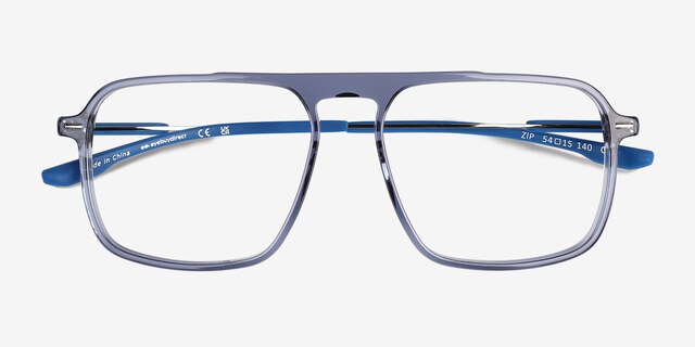 Zip Crystal Blue AcetateEyeglass Frames from EyeBuyDirect, Closed View