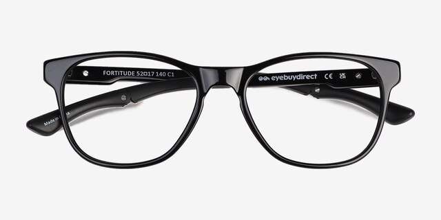 Fortitude Solid Black AcetateEyeglass Frames from EyeBuyDirect, Closed View