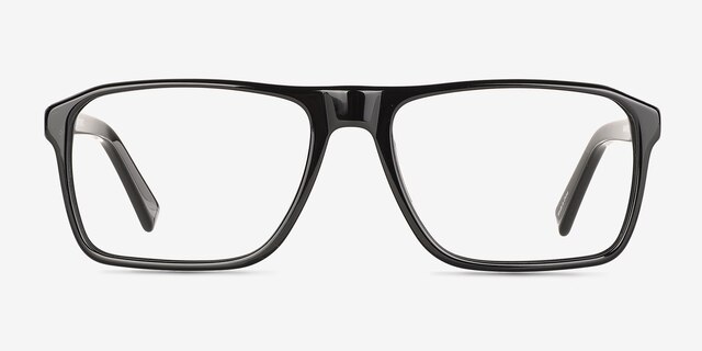 Barnett Solid Black AcétateMontures de lunettes de vue d'EyeBuyDirect, Vue de Face