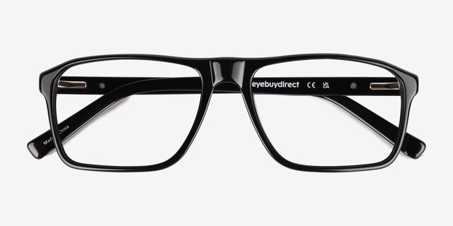 Barnett Solid Black AcétateMontures de lunettes de vue d'EyeBuyDirect, Vue Rapprochée