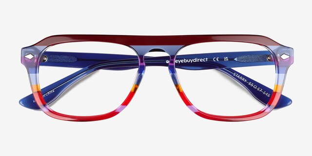Starry Blue Red Rainbow AcetateEyeglass Frames from EyeBuyDirect, Closed View