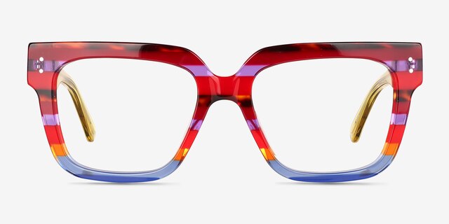 Vibrant Blue Red Rainbow AcetateEyeglass Frames from EyeBuyDirect, Front View