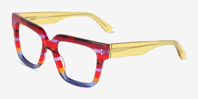 Vibrant Blue Red Rainbow AcetateEyeglass Frames from EyeBuyDirect, Angle View