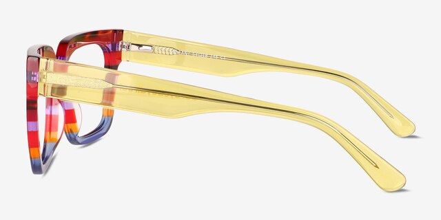 Vibrant Blue Red Rainbow AcetateEyeglass Frames from EyeBuyDirect, Side View