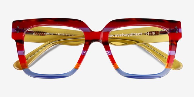 Vibrant Blue Red Rainbow AcetateEyeglass Frames from EyeBuyDirect, Closed View