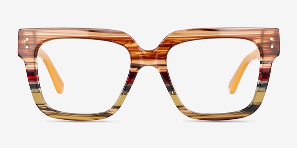 Vibrant Brown Yellow Striped Acétate Montures de lunettes de vue