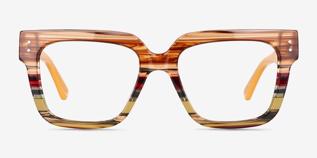 Vibrant Brown Yellow Striped AcetateEyeglass Frames from EyeBuyDirect, Front View