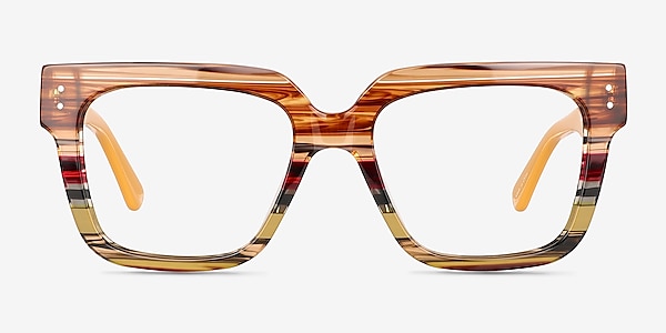 Vibrant Brown Yellow Striped Acetate Eyeglass Frames