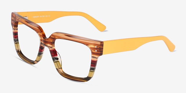 Vibrant Brown Yellow Striped AcetateEyeglass Frames from EyeBuyDirect, Angle View