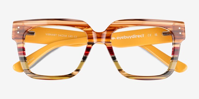 Vibrant Brown Yellow Striped AcetateEyeglass Frames from EyeBuyDirect, Closed View