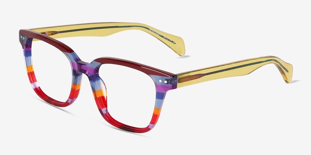 Spotlight Red Blue Rainbow AcetateEyeglass Frames from EyeBuyDirect, Angle View